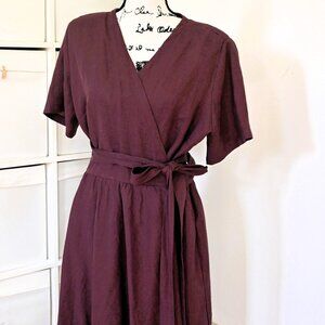 Women's NEW 100% Linen Wrap Midi Dress XL Purple Short Sleeve European Made